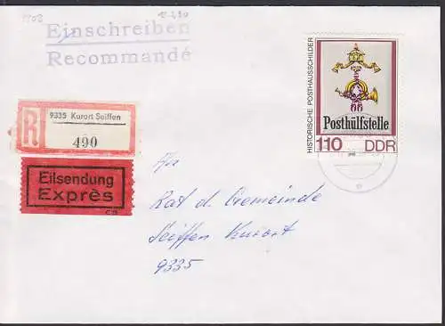 Posthülfstelle 110Pfg. Posthausschilder E-Eil-Bf aus Kurort Seiffen (3309)