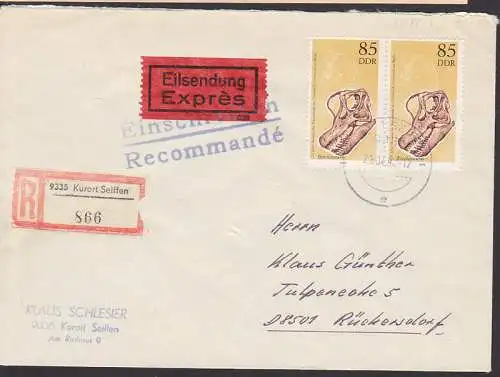Naturkundemuseum Berlin 85  Pfg. auf Eil-R-Brief nach Rückersdorf, rs. Eing,-St. (3328)