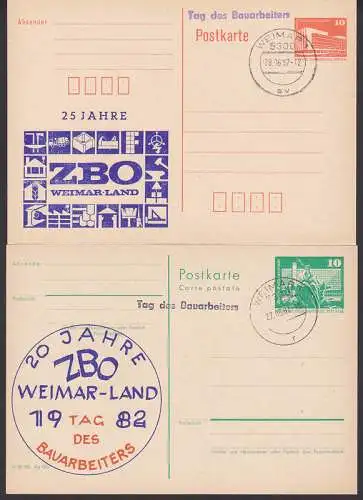 Tag des Bauarbeiter 20 und 25 Jahre ZBO Weimar-Land, zwei GA mit privtem Zudruck (PP78, PP86I)