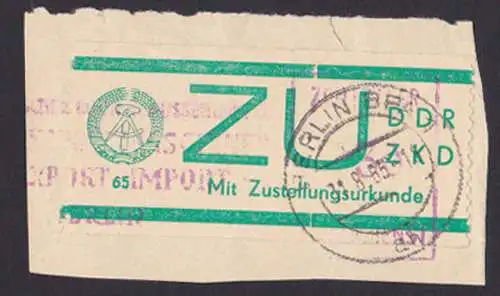 Zustellungsurkunde-Marke ZU ZKD E1, entwertet mit AFS und Postst. Berlin