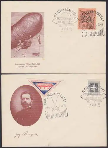 Grüna Georg Baumgarten Gedenkflug Vignette 1959 Ballon Zeppelin, Flügel-Luftschiff