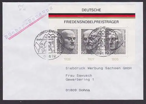 Friedensnobelpreisträger Bl. 11 auf Büchersendung, portogenau mit SSt Dorfchemnitz
