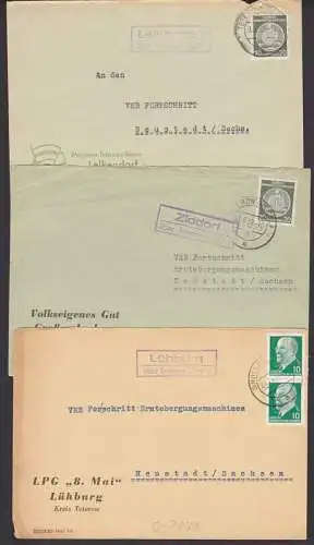 Lelkendorf, Lühburg, Ziddorf je über Teterow (Mark) Landpoststempel, Abs. MTS, LPG VEG
