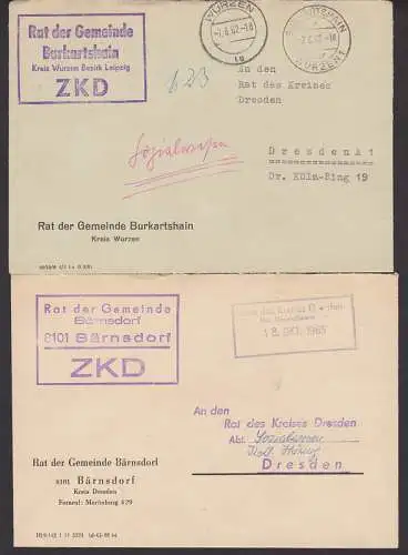 Rat der Gemeinde Bärnsdorf Kreis Dresden, Burkhartshain Kreis Wurzen, ZKDR-Stempel