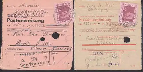 Straupitz, Senftenberg EA bzw. PA jeweils mit 20 Pfg. Friedrich Schiller frankiert, postinterne Verwdg. (734)