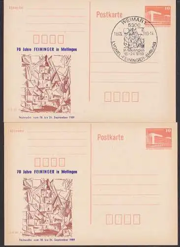 Lyonel-Feininger-Ehrung, SSt. Weimar, zwei GA mit privaten Zudruck Festwoche (P86II)