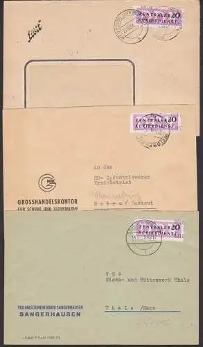 Sangerhausen, Weissenfels, Wittenberg  je mit ZKD-Kreisaufdrucke 8016, 8017, 8018