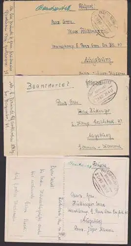 Passau - Neumarkt drei Feldpostbriefe mit Bahnpoststempel 1943