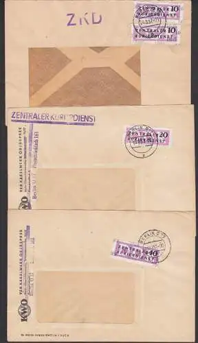 Berlin Köpenick, -Oberschöneweide, drei ZKD-Bfe mit Kreisaufdruck auf 10, 20 und 40 Pfg