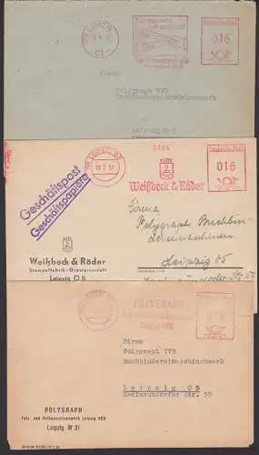 Leipzig 1952, drei AFS Polygraph, Weißbeck & Röder, Speditionszentrale, Hand mit allen Export-Zielen