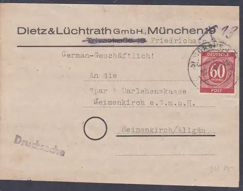 München 30.4.46, Drucksache bis 500g , Paketadresse mit 60 Pfg. Ziffer (933)