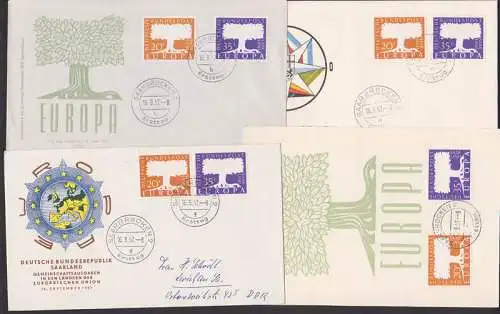 Saarland EUROPA-Marken 1957 versch. Zudrucke auf Briefen bzw. Karte (402/03)