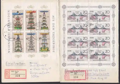 Pyramiden aus dem Erzgebirge, Berliner Brücken, je auf R-Brf Berlin ZPF, (2973, 32134/39) Kleinbogen