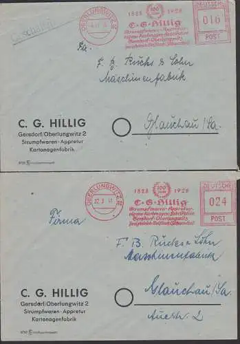 Gersdorf Oberlungswitz, 2 AFS 1946, 1947 der Fa. C. G. Hillig,, Strumpfwaren 16 und 24 Pfg. Freimachung