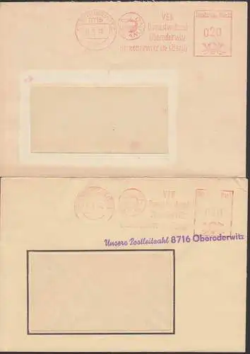 Oberoderwitz VEB Damastweberei, AFS ohne und mit Postleitzahl, dabei Z1 "Unsere neue Postleitzahl" 1966