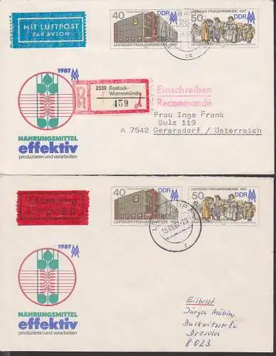 Rostock-Warnemünde R-Lp-Bf  nach Österreich, Eil-Doppel-Bf je portogenau GA U6 Leipziger Messe 1964