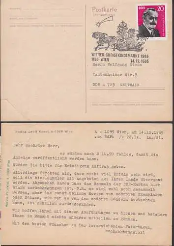 Wien Christkindlmarkt 1965 Antwortkarte mit 20 Pfg. Dimitroff Text bzgl. Anzeigenkosten