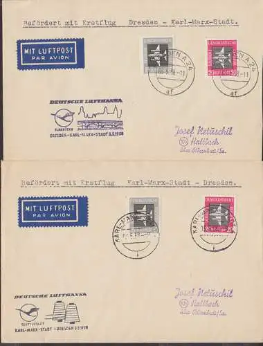 Erstflüge 3.5.58 Karl-Marx-Stadt - Dresden und umgekehrt, Deutsche Lufthansa Cachet Elbebrücke, Textilstadt