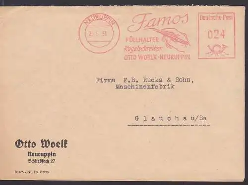 Neuruppin Famos Füllhalter, Kugelschreiber AFS Otto Woelk 29.9.53