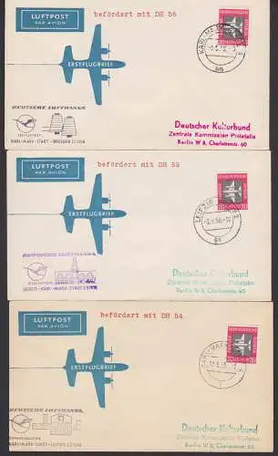 Leipzig 2.5. und Karl-Marx-Stadt 3.5.58, zwei Erstflüge mit DH 54, 55 bzw DH 56, Cachet Altes Rathaus