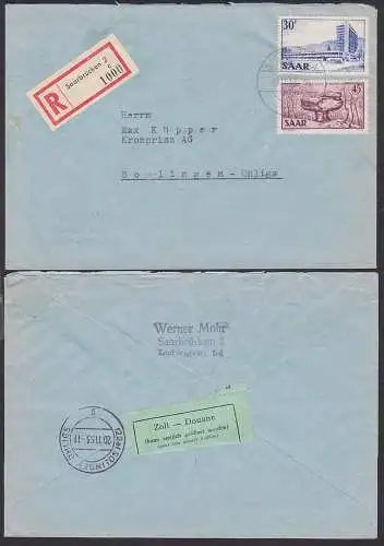 Saarbrücken R-Brief 19.11.53, rs mit Zoll - Douane - Zettel nach Solingen (286)