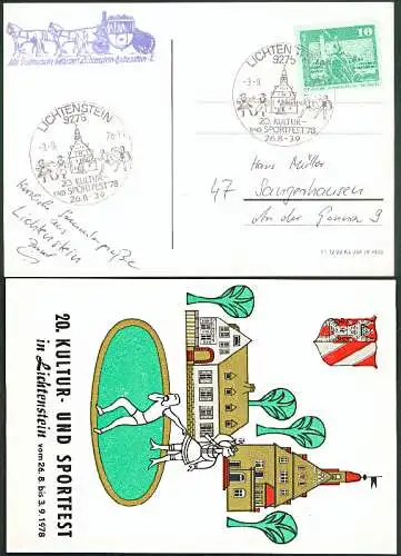 Lichtenstein SSt. Kultur- und Sportfest 1978 auf Anlasskarte mit Cachet Postkutschenbeförderung
