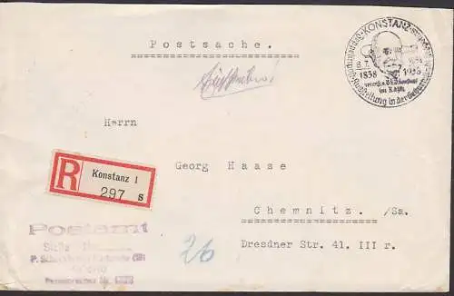 Konstanz SSt. Zeppelin-Ausstellung, 8.7.38, R-Brief als Postsache