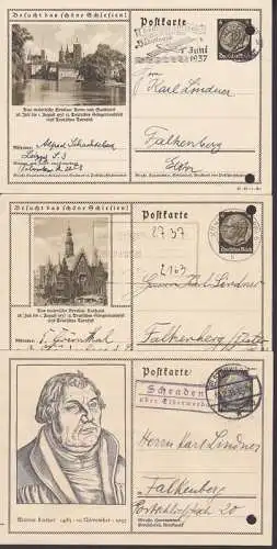 Besucht das schöne Schlesien, 3 GA mit Aktenl., Breslau, PSSt. Schraden über Elsterwerda Martin Luther