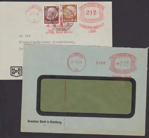 DR AFS Hamburg Dresdner Bank, HAPAG Bf-Vorderseite mit Auffrankierung f. Auslandsporto