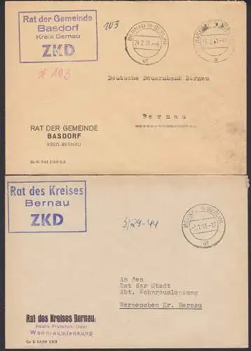 Basdorf Bernau Rat der Gemeinde, Bernau Rat des Kreises, ZKD-Stempel 1961