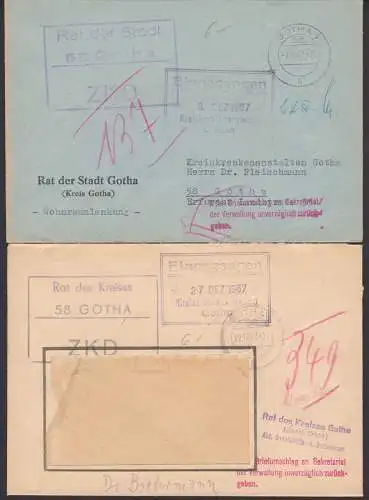 Gotha Rat der Stadt, des Kreises R3-ZKD-St., je mit rotem Behandlungsstempel Z3 "Bitte Briefumschlag"