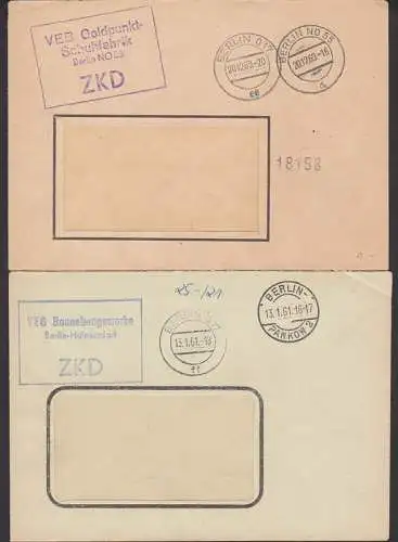 Berlin-Heinersdorf, Berlin NO55, Baunebengewerbe, Goldpunkt-Schufabrik zwei ZKD-Briefe