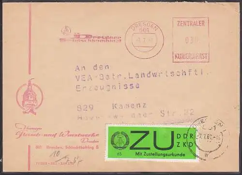Dresdner Fleischkombinat ZKD-AFS mit ZU-Marke( E2y), 7.7.67