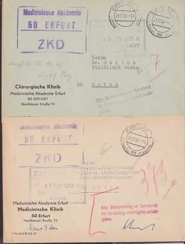 Erfurt R3-ZKD-St. mit Z3 in rot bzw. vilett "Bitte Briefumschlag an Sekretariat .."