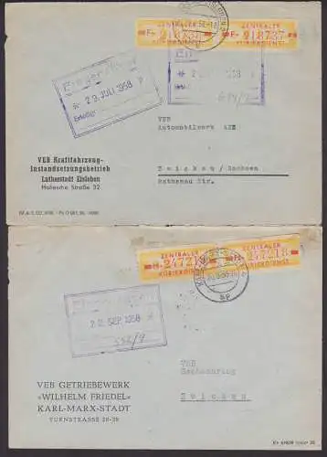 Eisleben, Karl-Marx-Stadt zwei Fernbriefe mit B18 F bzw. H, je mit Markenmängel
