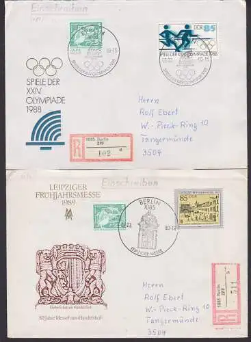 Olympiade 1988 Marke aus Block (3189) R-Bf vom Ersttag, Messe 1989 85 Pfg. R-Doppelbrief
