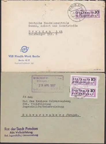 Potsdam Rat der StadtVolksbildung, Berlin Plastik-Werk, zwei ZKD Briefe mit 10 Pfg. B6