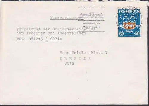 Spendenmarke DTSB 50 Pf zum Schaden der Post, Innsbruck 1964 in Dresden - Bürgereingabe - 4.1.90