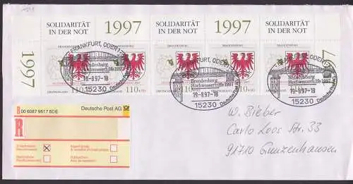 Frankfurt (Oder) SSt.Hochwasserspendenmarke 1997 (1941), R-Brief  19.8.97