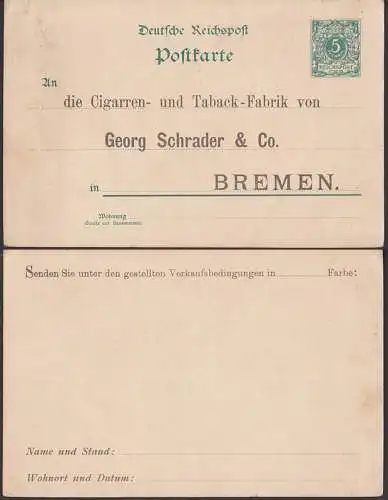 Bremen 5 Pfg GA mit Privatem Zudruck ungebraucht, Cigarren- und Taback-Fabrik