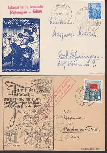 Postkutschenbeförderung Meinigen - Erfurt und zurück je Schmuckkarte mit Dv als Ds, Fernkarte