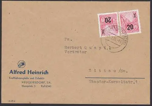 Neugersdorf Sachen 20 auf 24 Pfg. Doppelbrief Alfred Heinrich 1.2.55