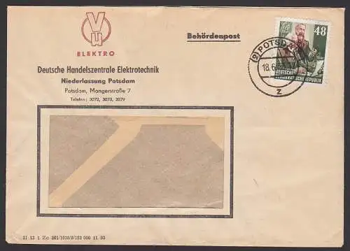 Potsdam 18.6.53, Behördenpost-Vordruck, Fernbrief Karl-Marx-Jahr 48 Pfg 2. Gewichtsstufe (3531)