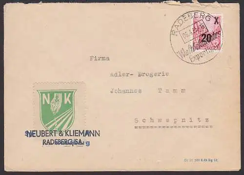 Radeberg SSt. Weltbekanntes Exportbier 6.4.55, Vignette N & K Neubert & Kliemann