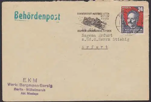Berlin MWSt.  III. Winterspsortmeisterschaft Oberhof, 24 Pfg. Karl Lieknecht (294), Behördenpost Bergmann-Borsig