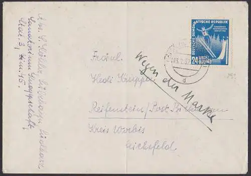 Sülzhagen (Südharz) 3. Winterspsortmeisterschaft Oberhof, 24 Pfg. (299), Bf gefaltet