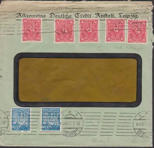 PERFIN / PERFORES - "C" Leipzig Allg. Deutsche Credit-Anstalt 25.1.23, Inflafrankatur, Firmenlochung