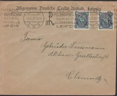 PERFIN / PERFORES - "C. A." Leipzig Allg. Deutsche Credit-Anstalt 9.3.23, Inflafrankatur, Firmenlochung. MWSt. Pelzmoden