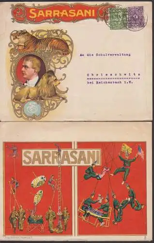 Sarassani Zirkus Schmuckbrief 19.9.22, Zwickau (Sachsen) nach Chrischwitz bei Reichenbach