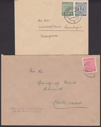 Naumburg Ortsbrief mit 5 Pfg Wappen (5) in MiF mit 12 Pf Ziffern, 5.8.46, Delitzsch 12 Pfg. EF